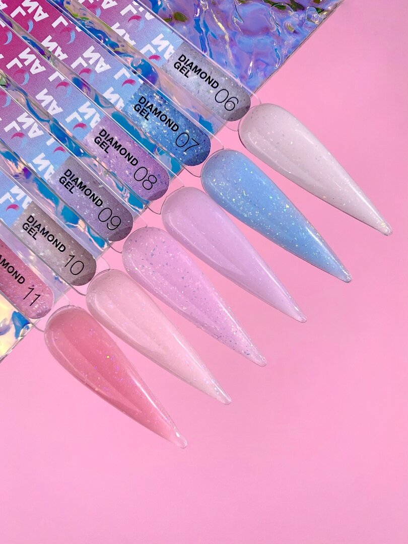 Гель для нарощування нігтів блакитний з блискітками LunaMoon Diamond Gel № 7, 15 мл (гель для нігтів)