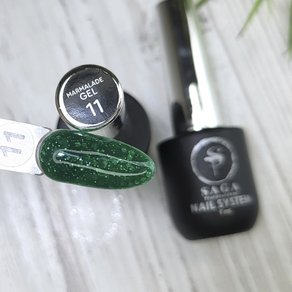 Гель-лак Saga Professional Marmalade № 11 (зеленый с хлопьями), 9 мл