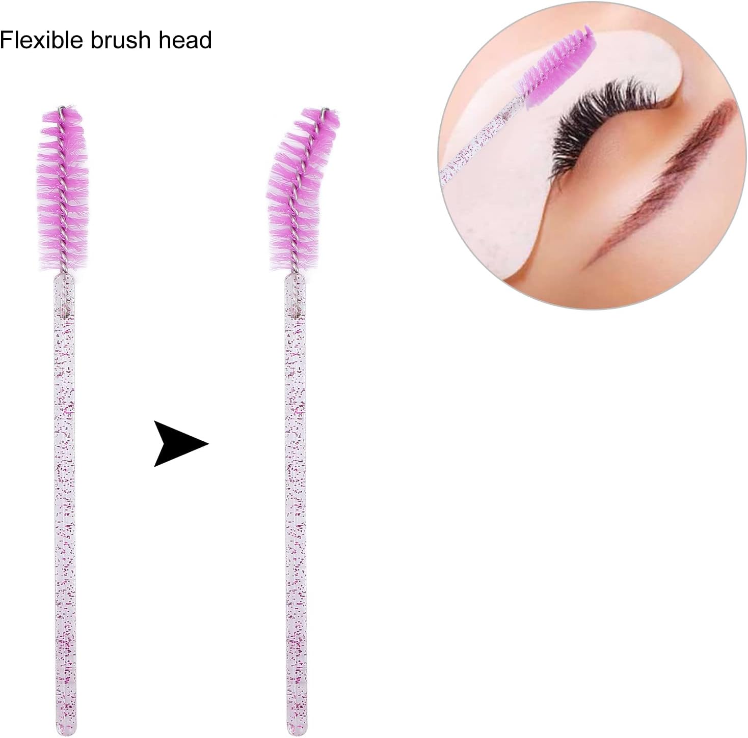 Brush for combing and styling eyebrows and eyelashes, flexible pink 100 pcs