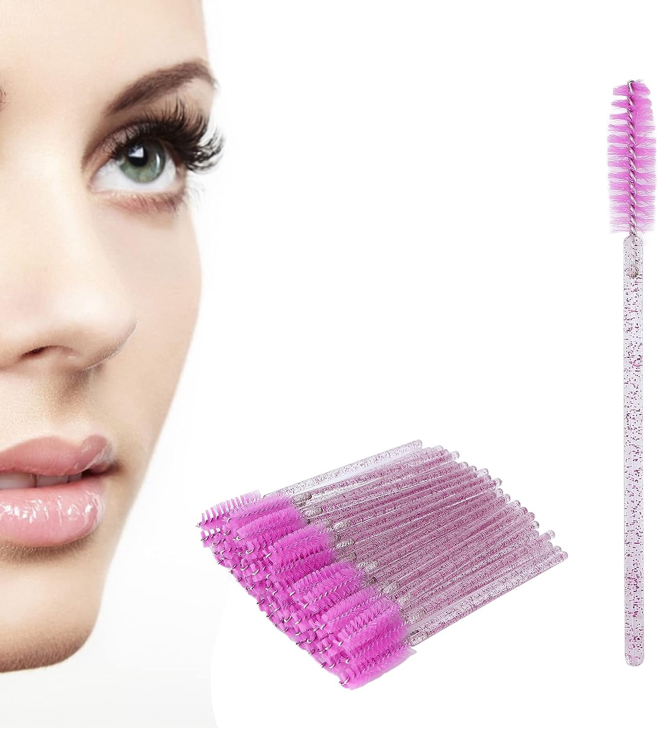Brush for combing and styling eyebrows and eyelashes, flexible pink 100 pcs