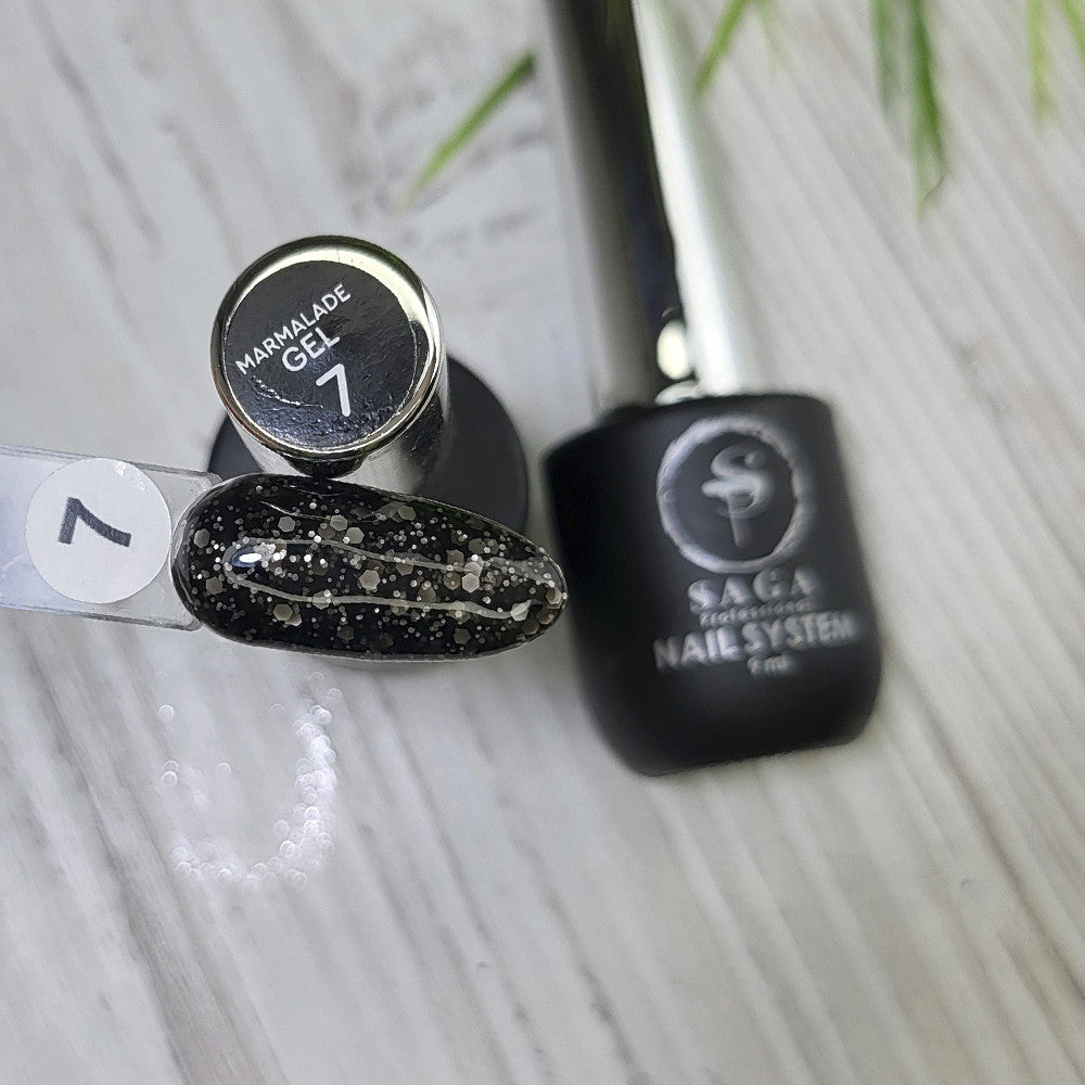 Гель-лак Saga Professional Marmalade №7 (черный с хлопьями), 9 мл