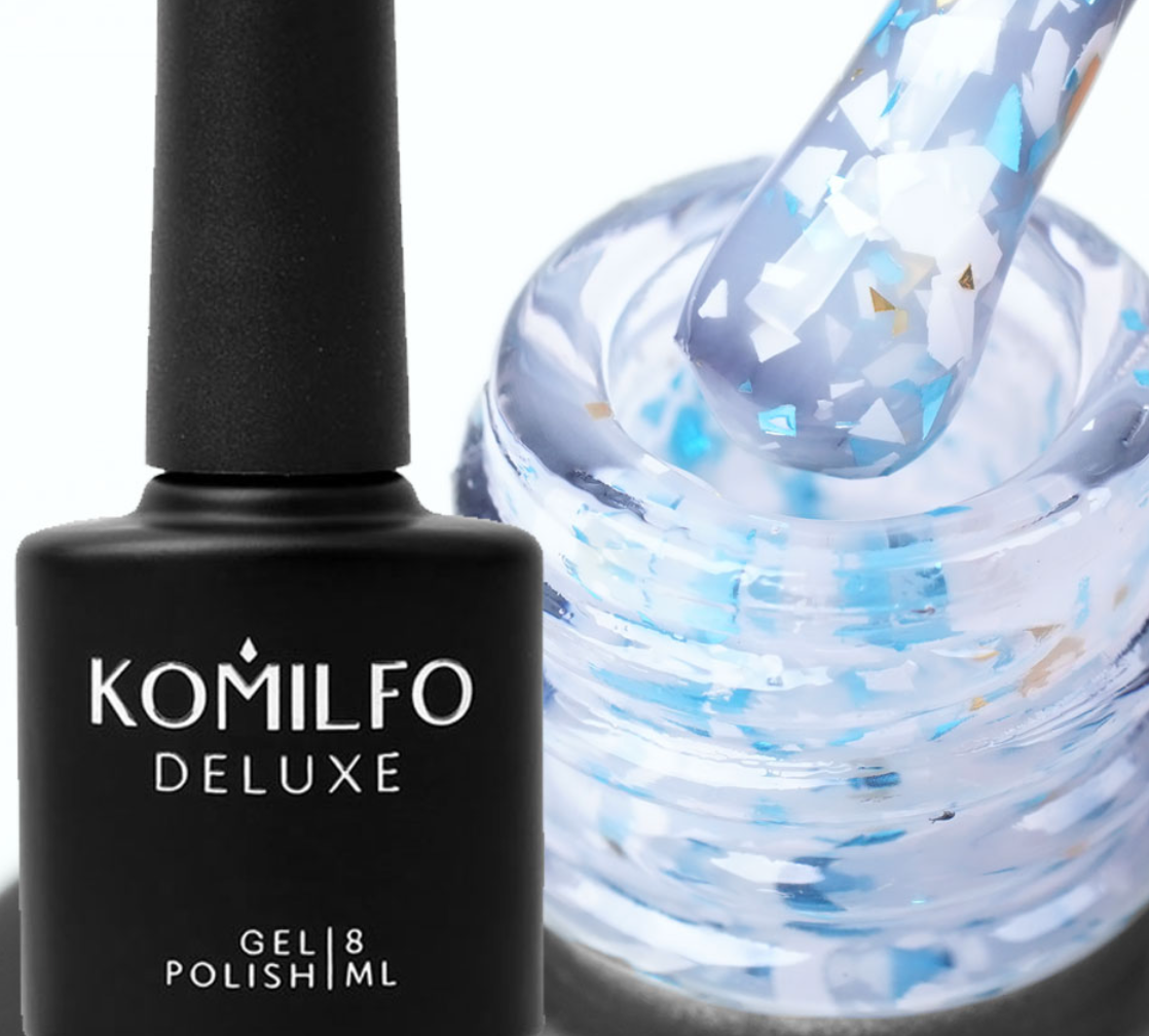 KOMILFO GLASSY BASE GB004 (БЕЛО-СИНЯЯ СО СЛОЯМИ), 8 МЛ (база для ногтей)