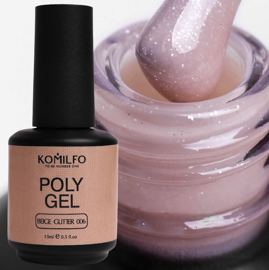 Komilfo PolyGel 006 Beige Glitter, 15 мл (с шиммером) (гель для ногтей)
