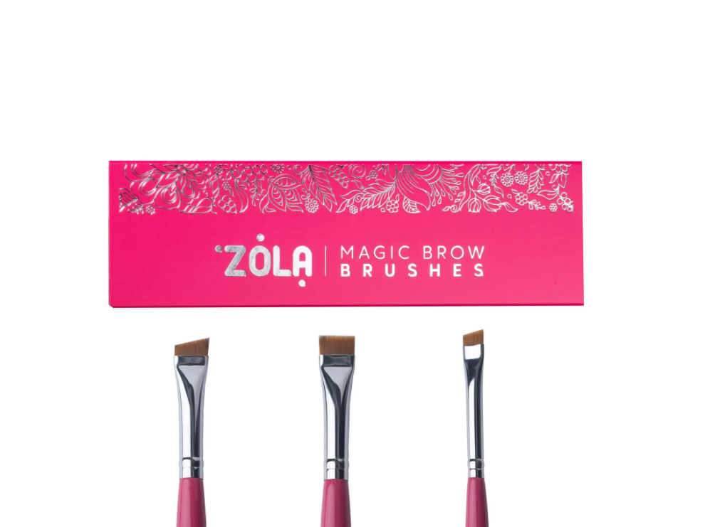 ZOLA Набор малиновых кисточек для окрашивания бровей MAGIC BROW BRUSHES professional