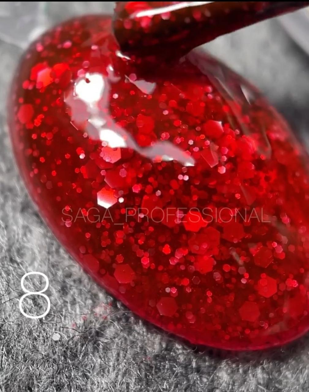Гель-лак Saga Professional Marmalade № 8 (красный с хлопьями), 9 мл