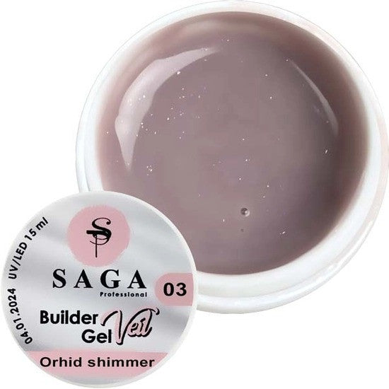 Строительный гель Saga Professional Builder Gel Veil 3 Shimmer нежно-розовый с шиммером, 30 мл