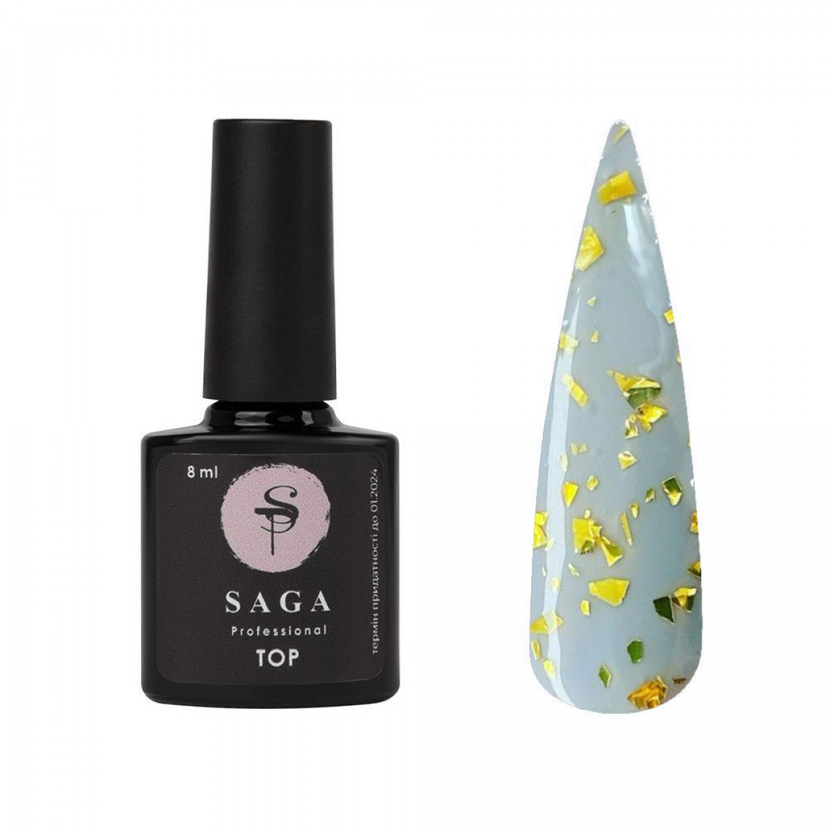 Антилипкий топ Saga Professional Leaf Copper для гель-лака с золотым покрытием, 8 мл