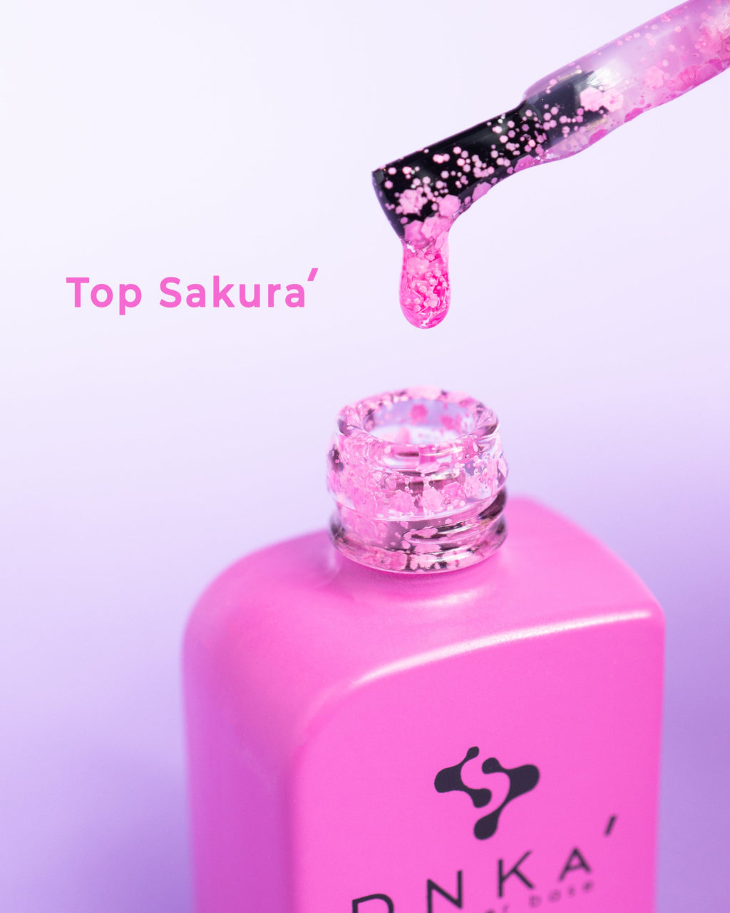 Топ для гель-лака DNKa Top Sakura прозрачный с розовыми хлопьями без липкого слоя, 12 мл (топ для ногтей)