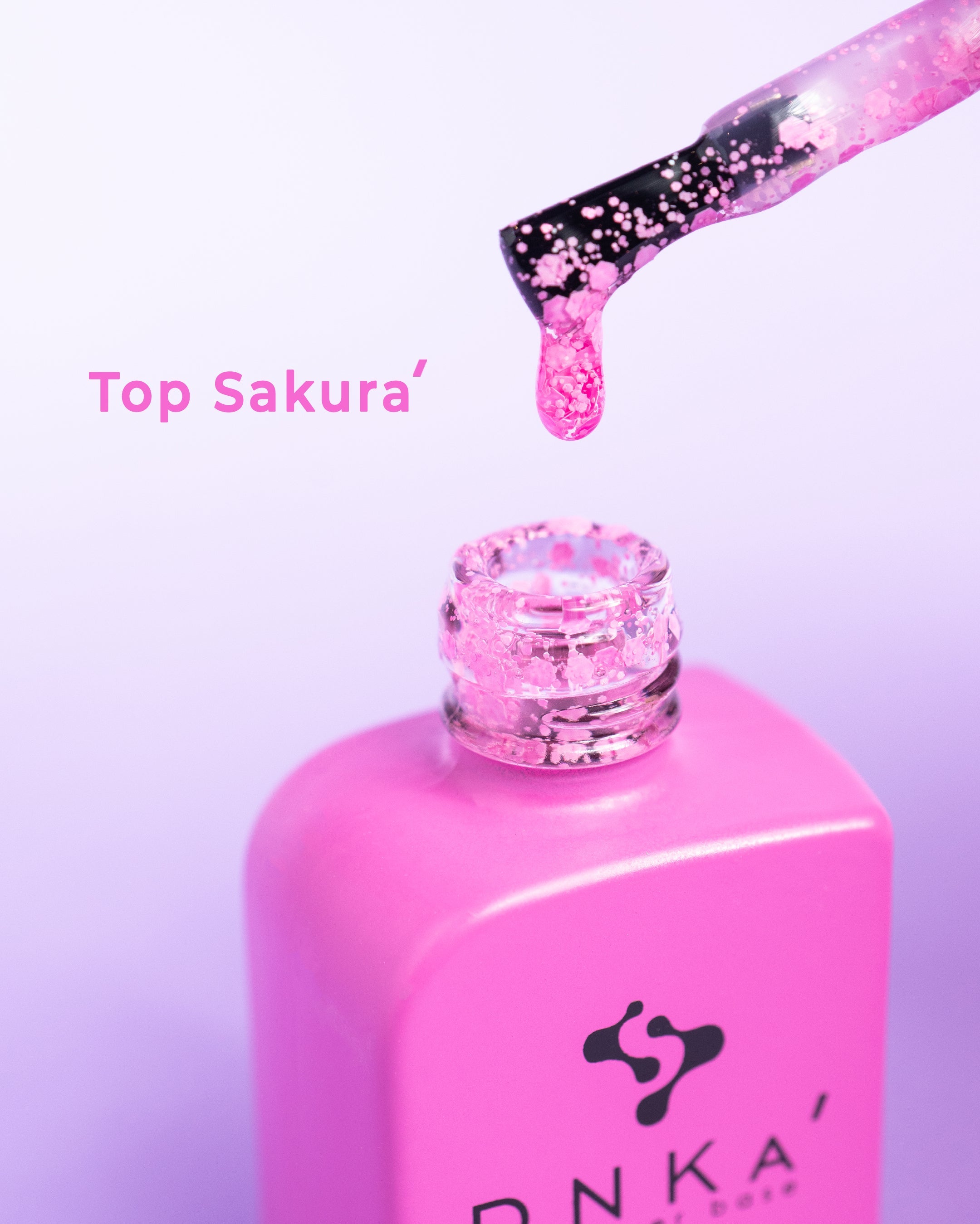 Топ для гель-лака DNKa Top Sakura прозрачный с розовыми хлопьями без липкого слоя, 12 мл (топ для ногтей)