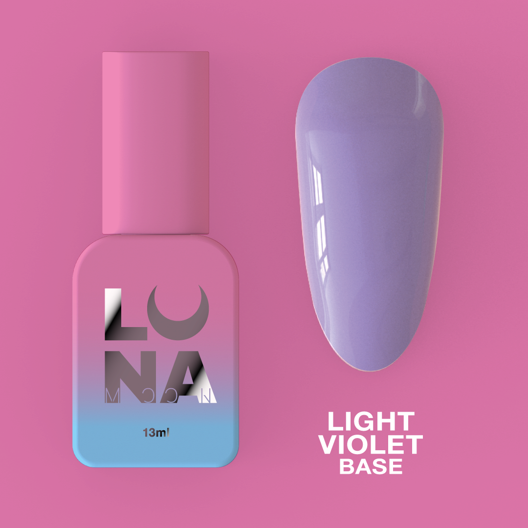 Камуфлирующая база для ногтей LunaMoon Base Light Violet в светло-фиолетовом оттенке, 13 мл