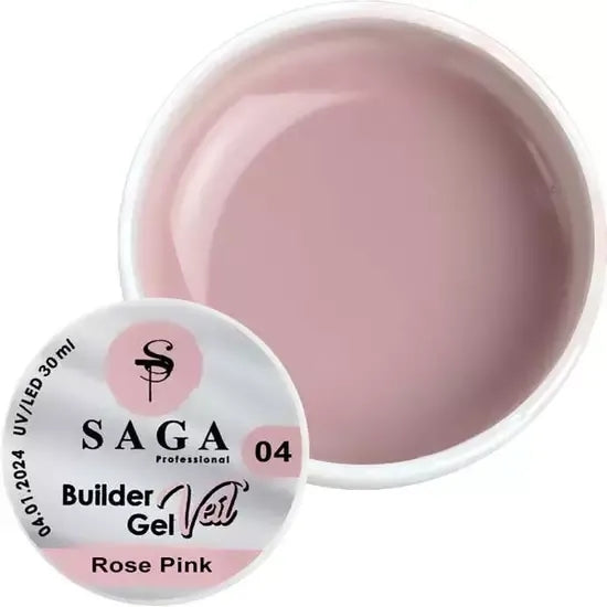 Гель для наращивания Saga Professional Builder Gel Veil 4 Rose Pink светло-розовый, 30 мл