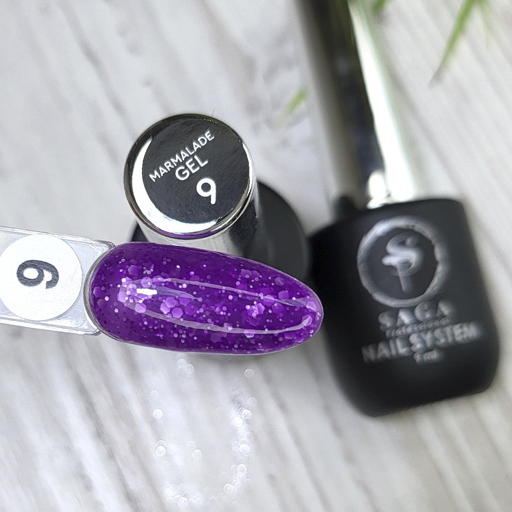 Гель-лак Saga Professional Marmalade № 9 (фиолетовый с хлопьями), 9 мл