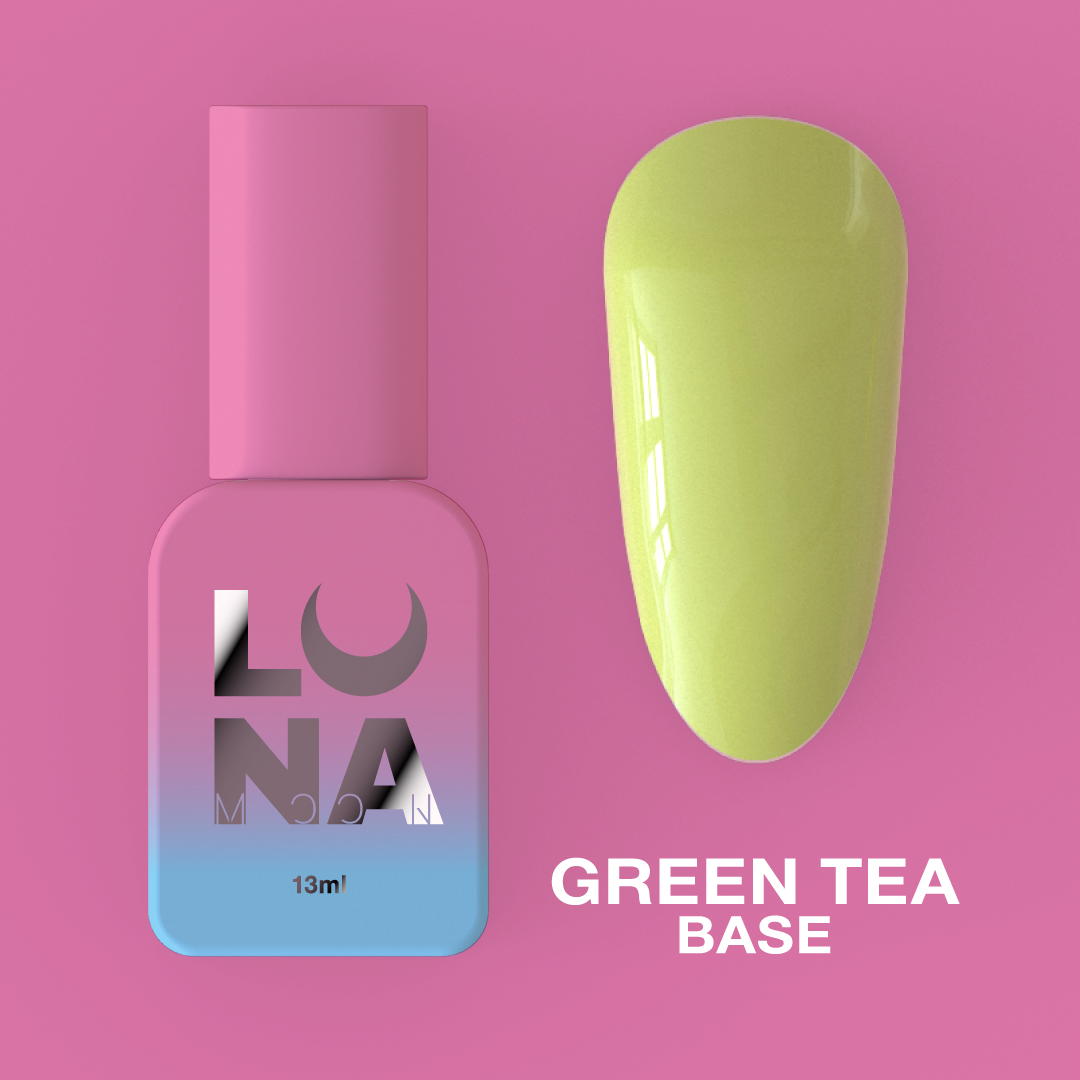 Камуфлирующая база для ногтей LunaMoon Base Green Tea в светло-зеленом оттенке, 13 мл