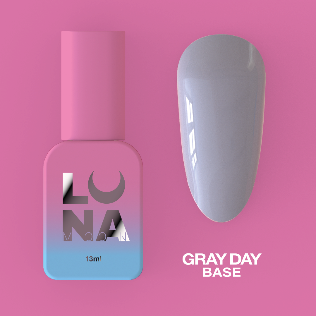 Камуфлирующая база для ногтей LunaMoon Base Gray Day в сером оттенке, 13 мл
