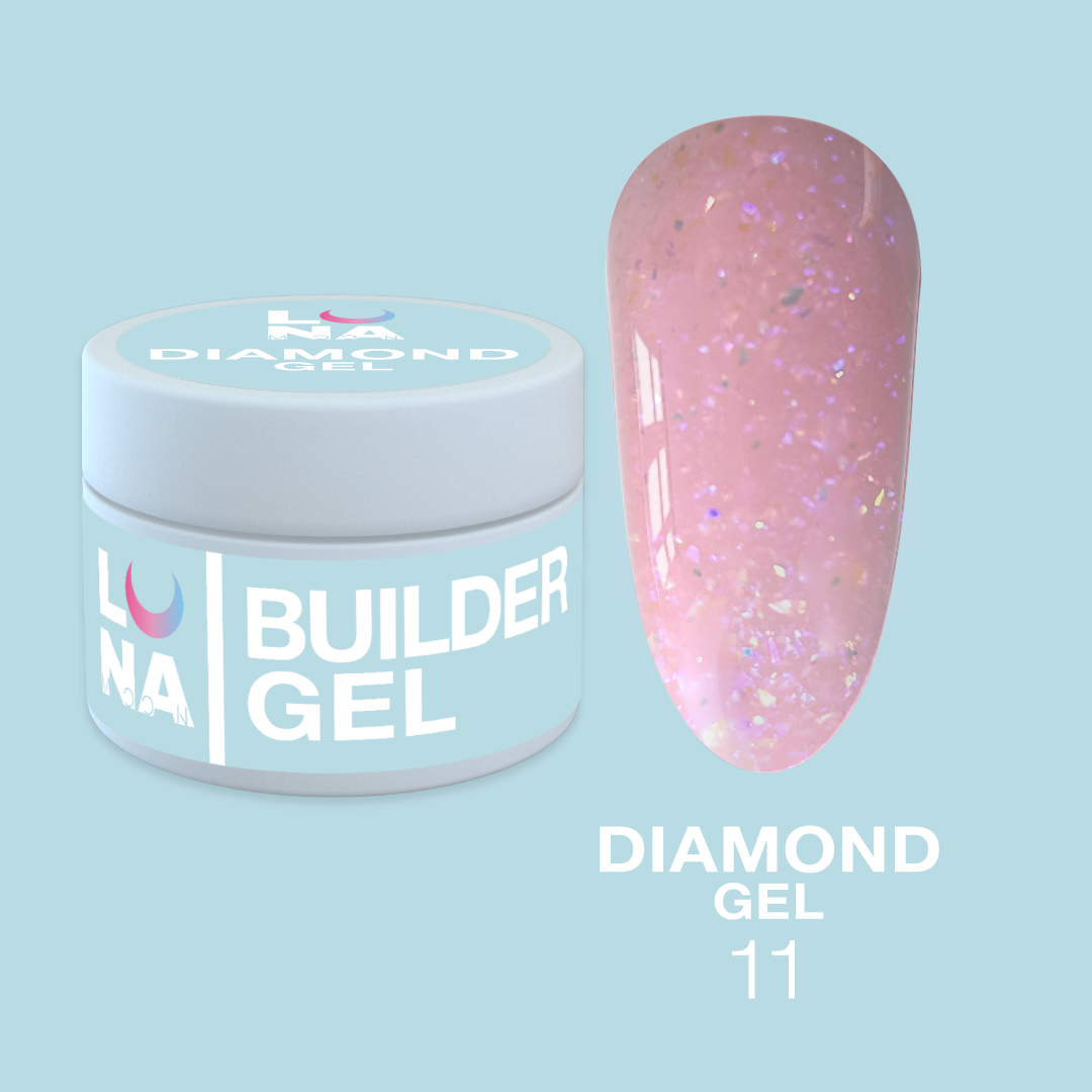 Гель для наращивания розовый с блестками LunaMoon Diamond Gel No. 11, 15 мл (гель для ногтей)