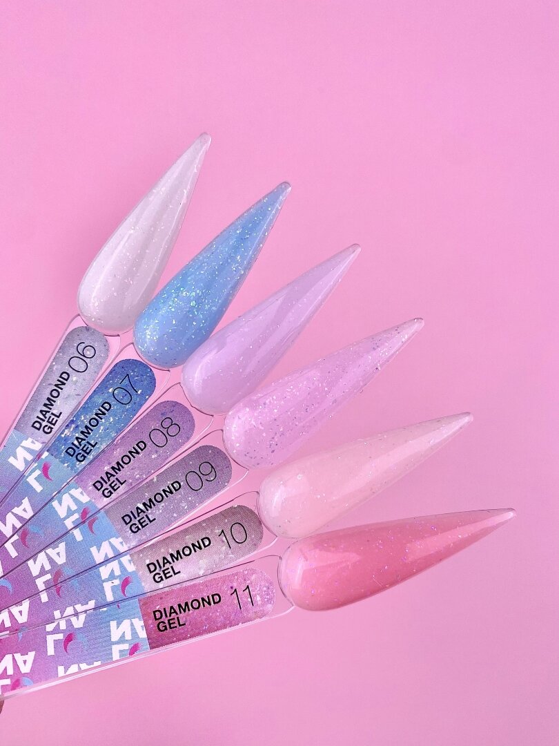 Гель для наращивания светло-розовый с блестками LunaMoon Diamond Gel № 10, 15 мл