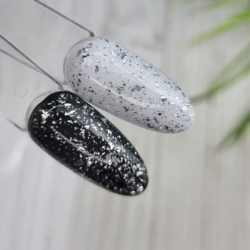 Топ для гель-лака Saga Professional Leaf Silver серебристые хлопья без липкого слоя, 8 мл