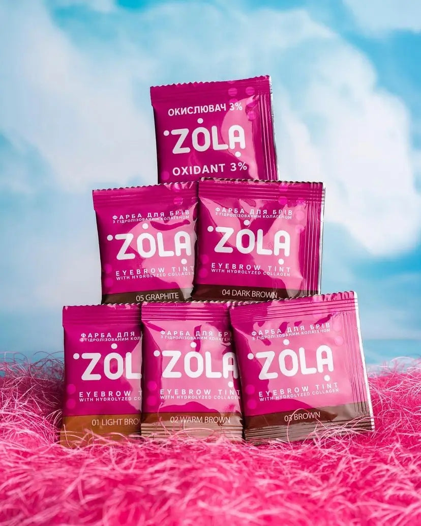 Краска для бровей ZOLA с коллагеном в саше. Краска для бровей с коллагеном 02 Теплый коричневый 5 мл.