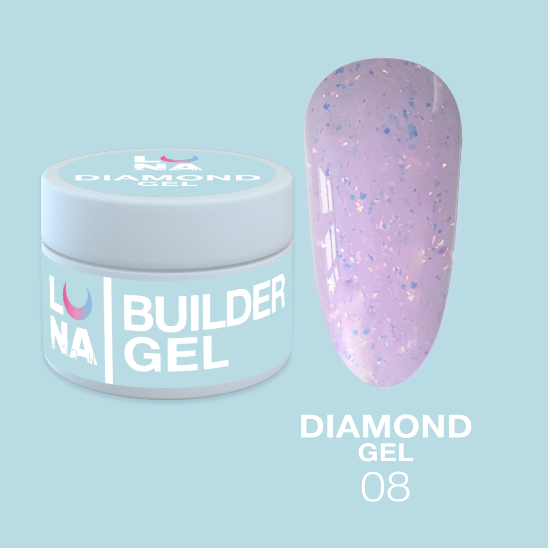 Гель для наращивания фиолетовый с блестками LunaMoon Diamond Gel № 8, 15 мл