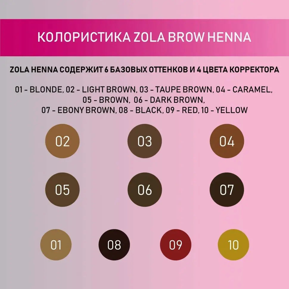 Хна для бровей ZOLA professional 06 Dark Brown тёмно-коричневый для смуглых девушек, 10 г