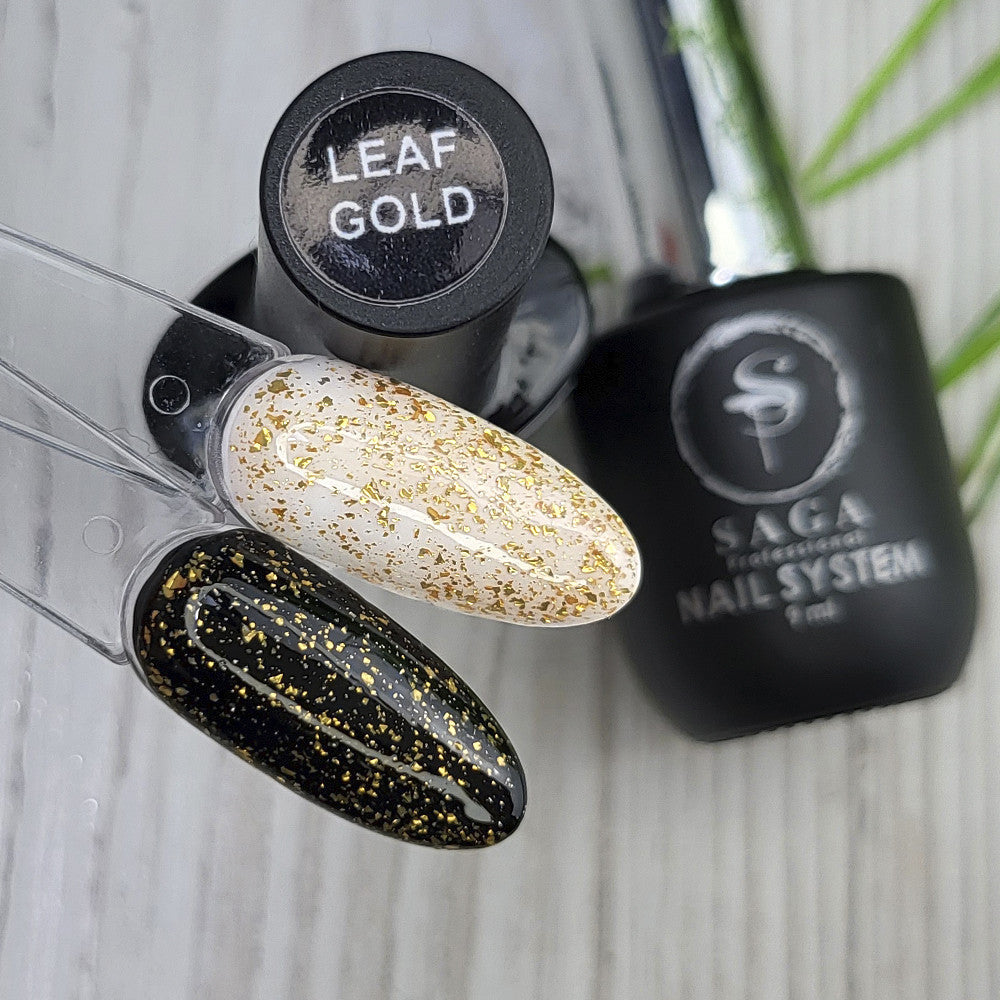 Топ для гель-лака Saga Professional Leaf Gold золотистые хлопья без липкого слоя, 8 мл