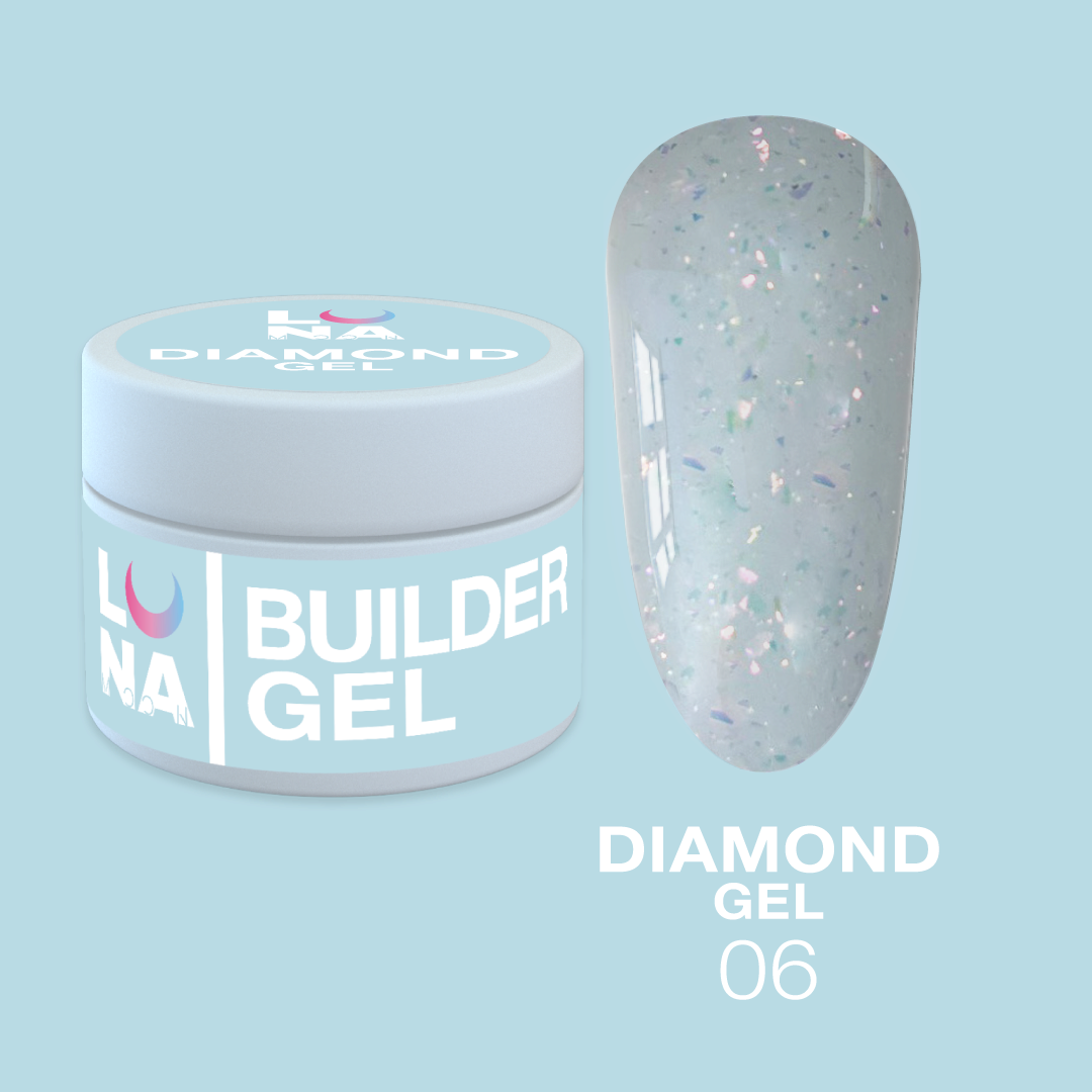 Гель для наращивания белый с блестками LunaMoon Diamond Gel № 6, 15 мл
