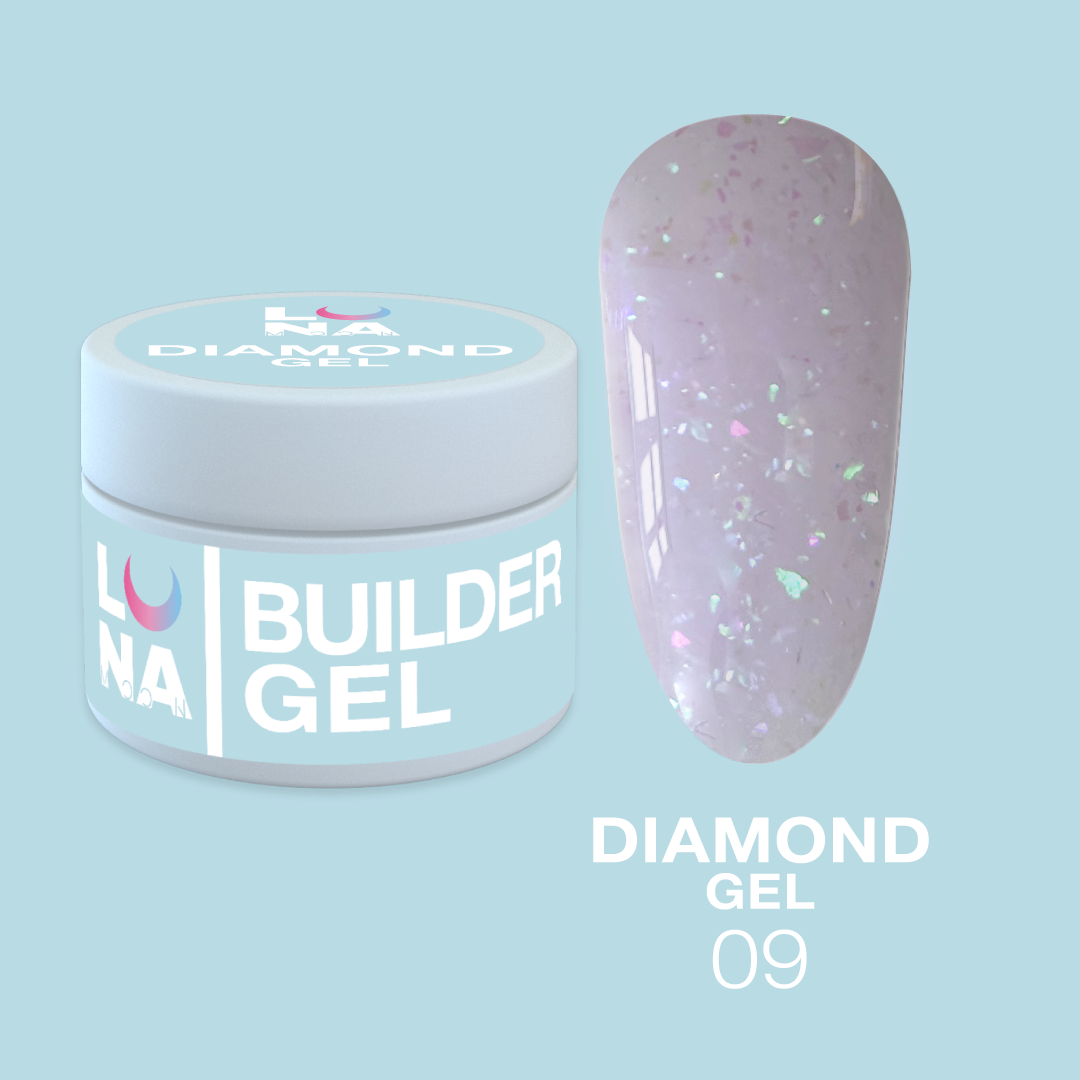 Гель для наращивания фиолетово-розовый с блестками LunaMoon Diamond Gel № 9, 15 мл