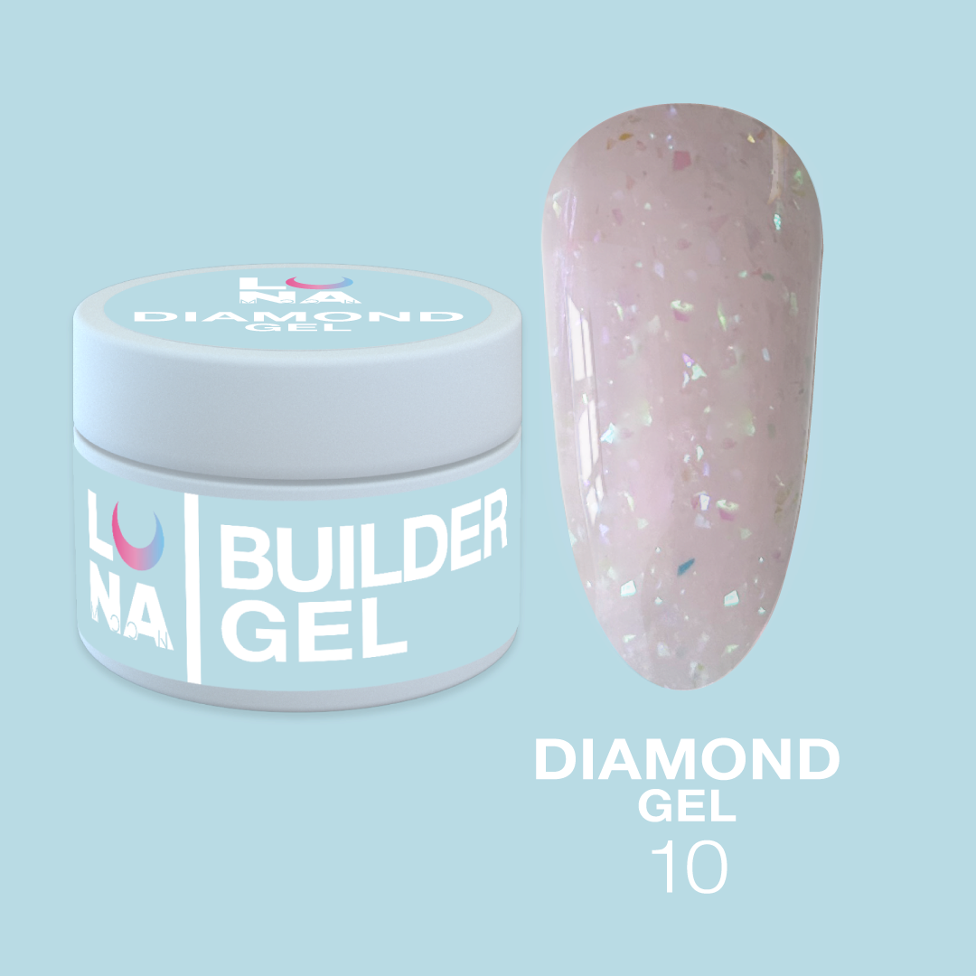 Гель для наращивания светло-розовый с блестками LunaMoon Diamond Gel № 10, 15 мл