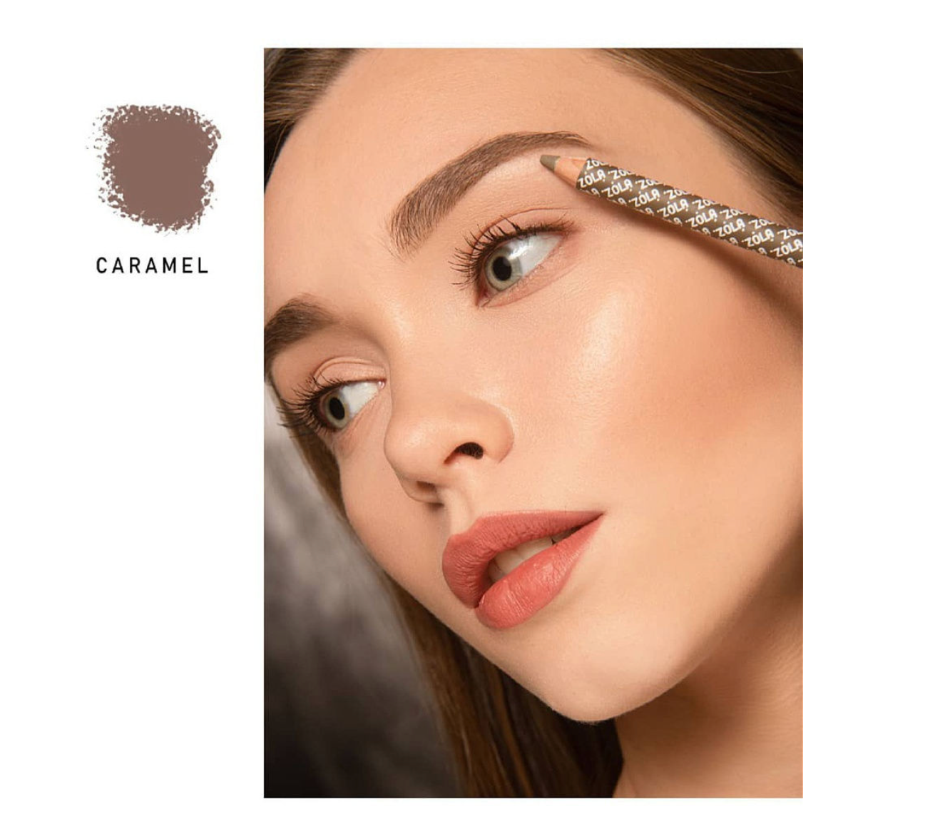 Пудровый карандаш для бровей ZOLA Powder Brow Pencil Карамельно-коричневый с теплым оттенком универсальный 1,19 г