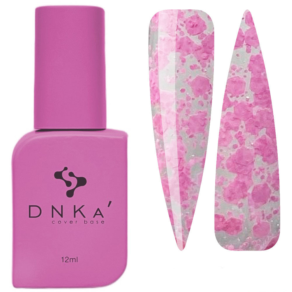 Топ для гель-лака DNKa Top Sakura прозрачный с розовыми хлопьями без липкого слоя, 12 мл (топ для ногтей)