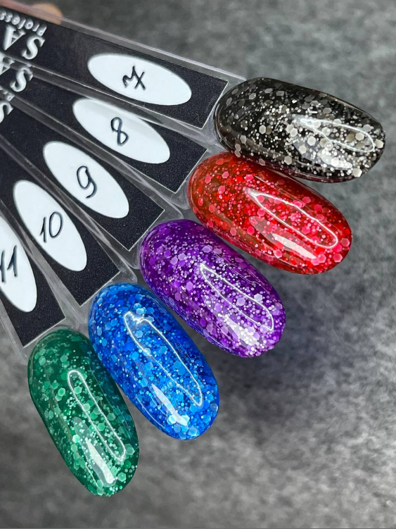 Гель-лак Saga Professional Marmalade № 11 (зеленый с хлопьями), 9 мл