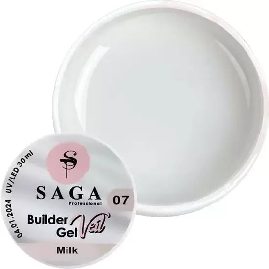 Строительный гель Saga Professional Builder Gel Veil 7 Milk молочно-белый, 15 мл