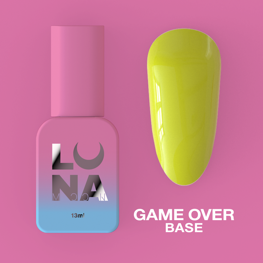 Камуфляжная база для ногтей LunaMoon Base Game Over в кислотно-желтом оттенке, 13 мл