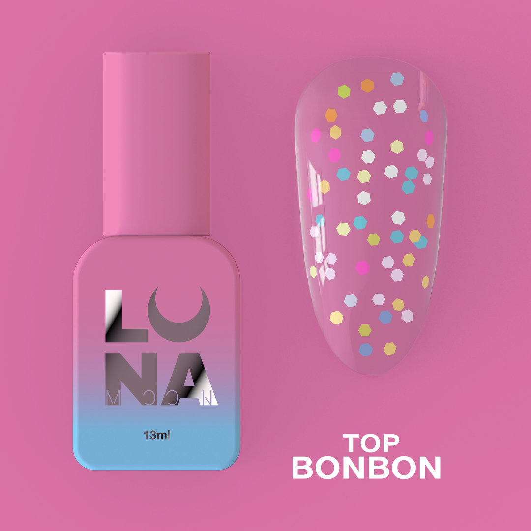 Топ для гель-лака Top Bonbon с разноцветными фигурками без липкого слоя, 13 мл