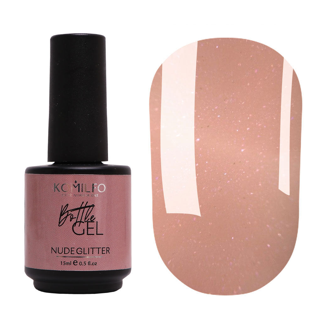 Флакон KOMILFO GEL NUDE GLITTER, 15 мл, с кисточкой