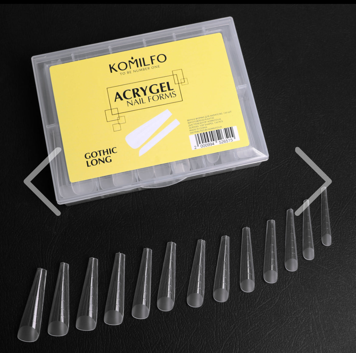 KOMILFO TOP NAIL FORMS, LONG GOTHIC – TOP EXTENSION FORMS, LONG GOTHIC ALMOND, 130 ШТ.