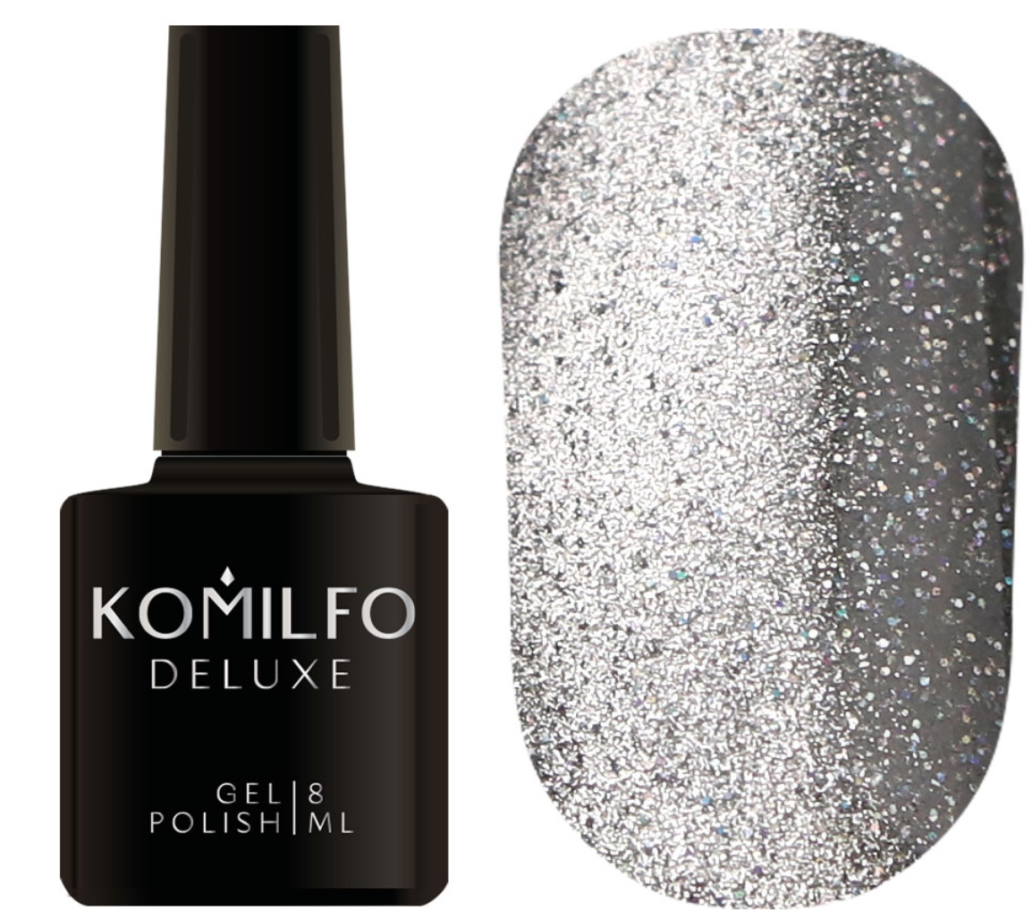 KOMILFO FAIRYTALE CAT EYE GEL POLISH 001 (СЕРЕБРИСТЫЙ, МАГНИТНЫЙ, СВЕТООТРАЖАЮЩИЙ), 8 МЛ (гель-лак)