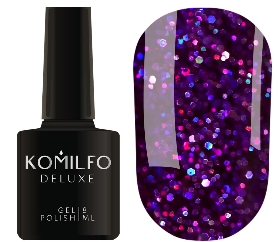 ГЕЛЬ-ЛАК KOMILFO STARDUST GLITTER 002 (НАСЫЩЕННЫЙ СИРЕНЕВЫЙ С БЛЕСТКАМИ), 8 МЛ