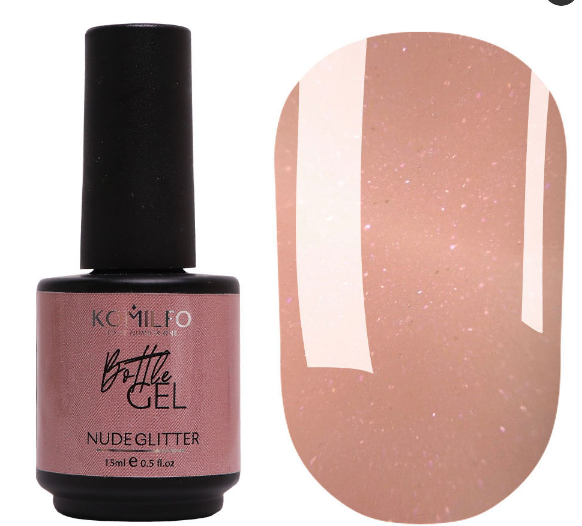 Гель-лак Komilfo Bottle Gel Nude Glitter, 15 мл, с кисточкой