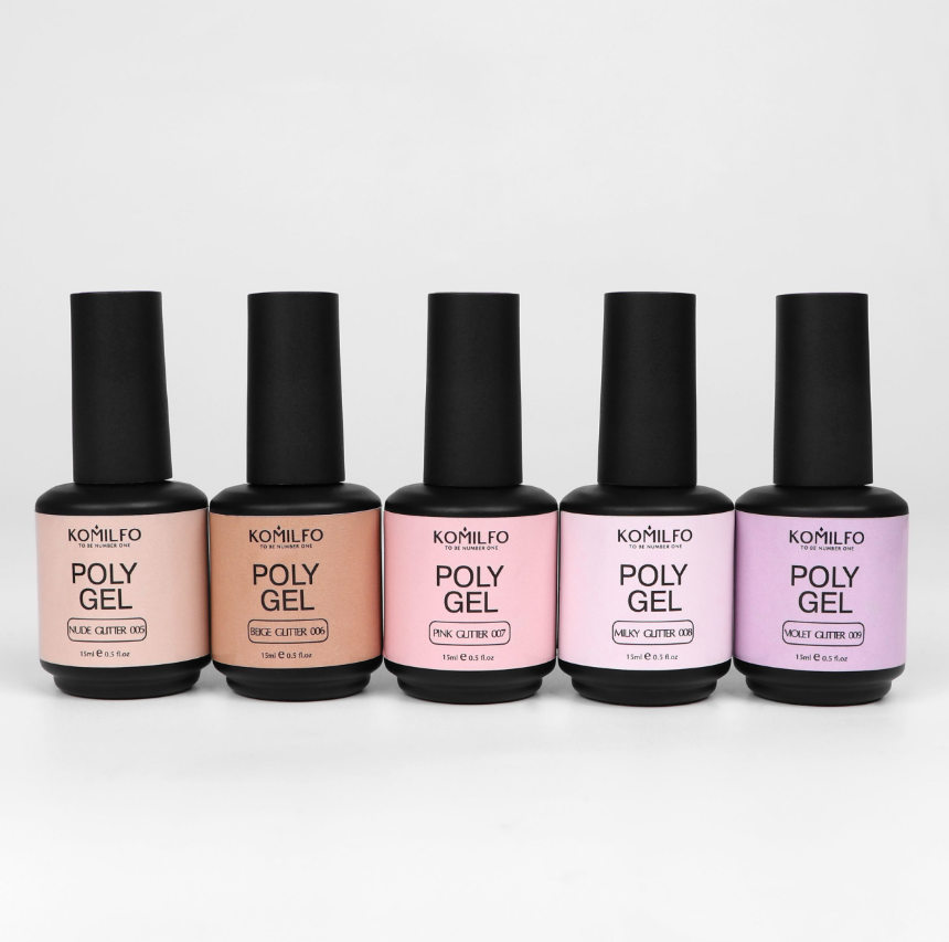 Komilfo PolyGel 005 Nude Glitter, 15 мл (с шиммером)(гель для ногтей)