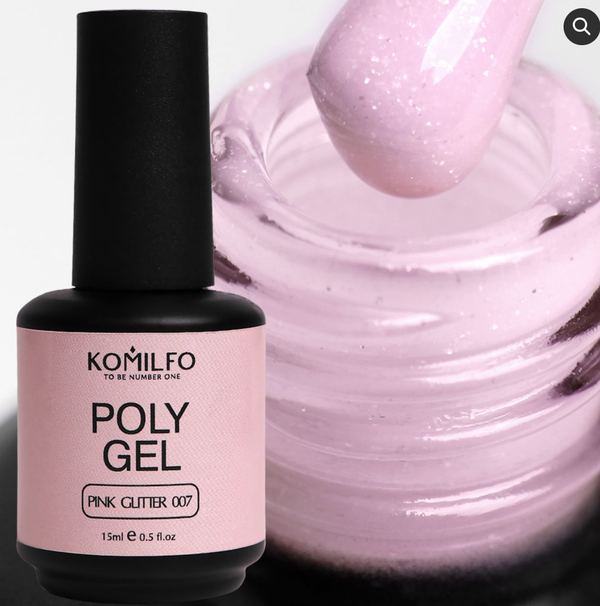 KOMILFO POLYGEL 007 РОЗОВЫЙ ГЛИТТЕР, 15 МЛ (С МЕРЦАЕМ)