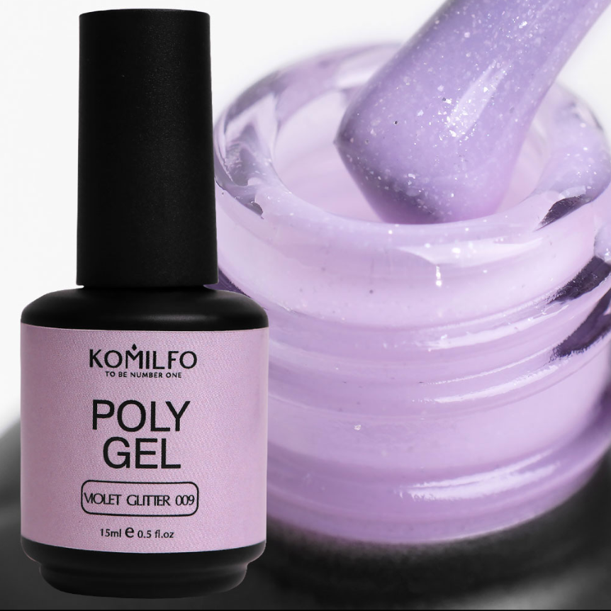 Komilfo PolyGel 009 Violet Glitter, 15 мл (с шиммером)