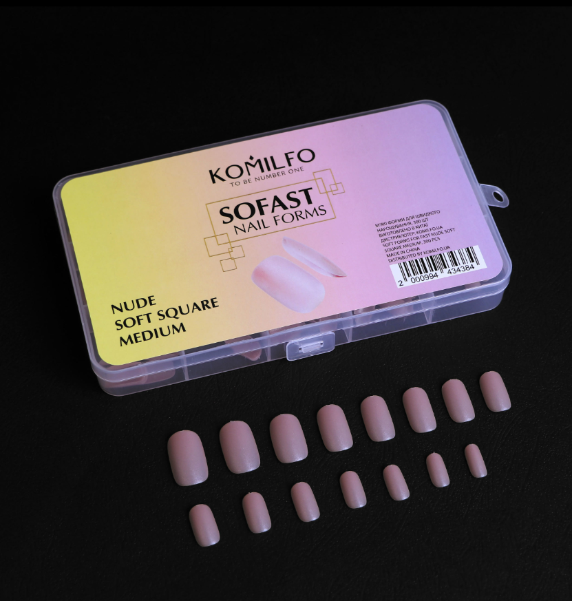 Формы для ногтей Komilfo SoFast, мягкие, квадратные, средние, 300 шт.