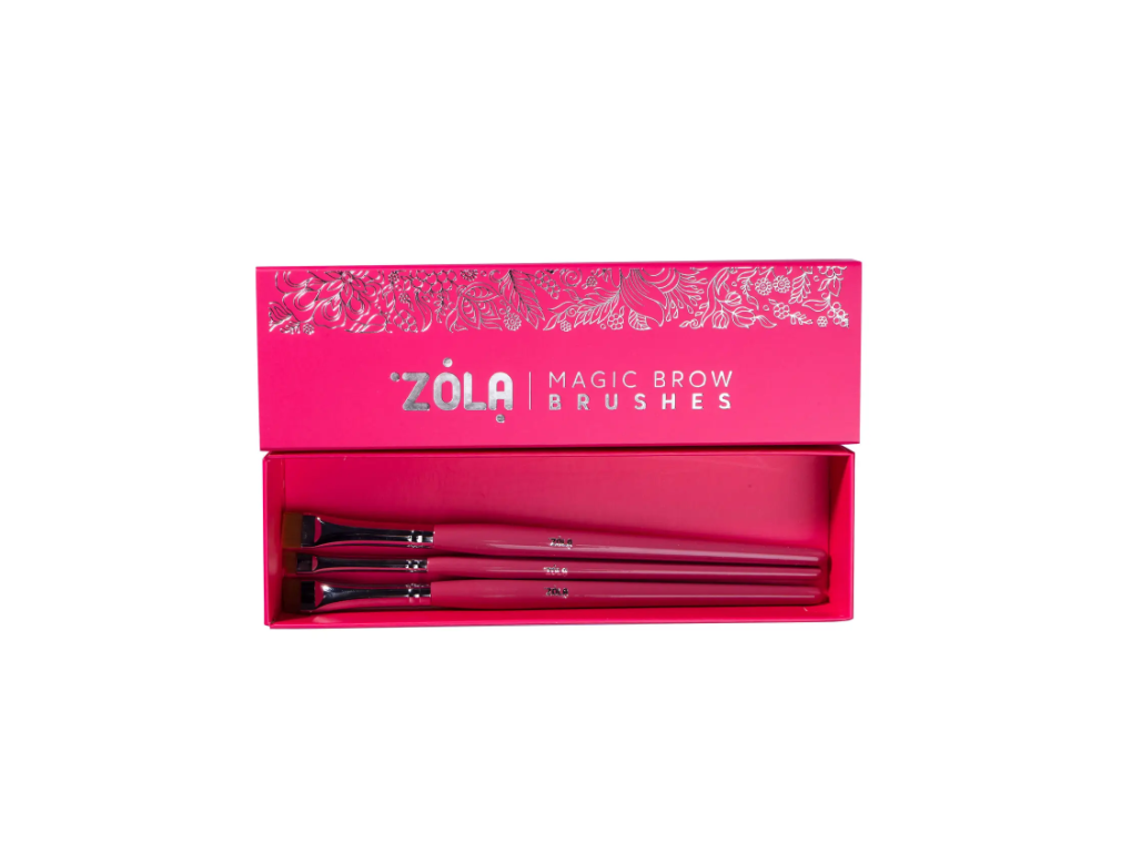 ZOLA Набор малиновых кисточек для окрашивания бровей MAGIC BROW BRUSHES professional